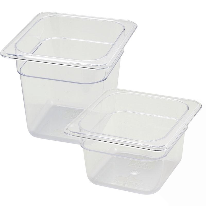 1/6 Size Clear Polycarbonate / Poly-Ware Food Pan (Various Sizes)