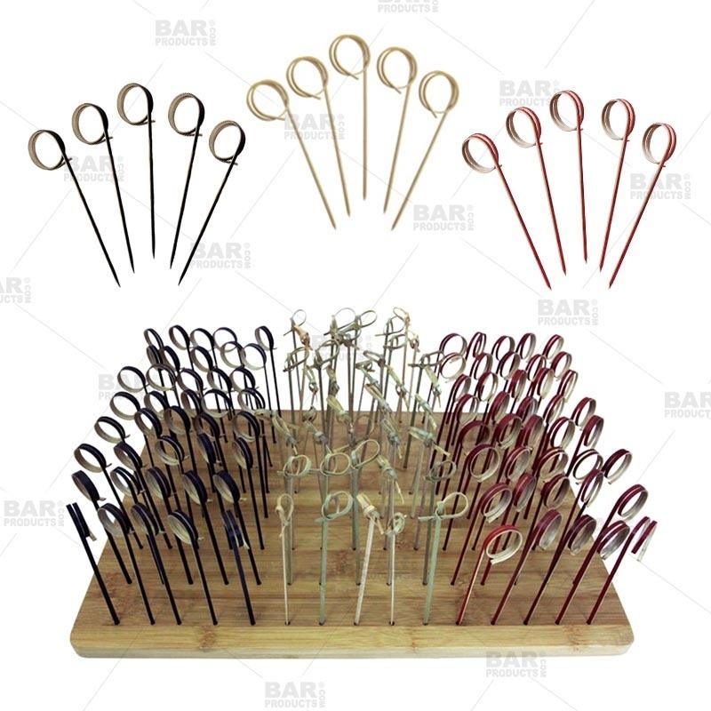 BarConic Ring Bamboo Cocktail Pick Kit with Display Stand