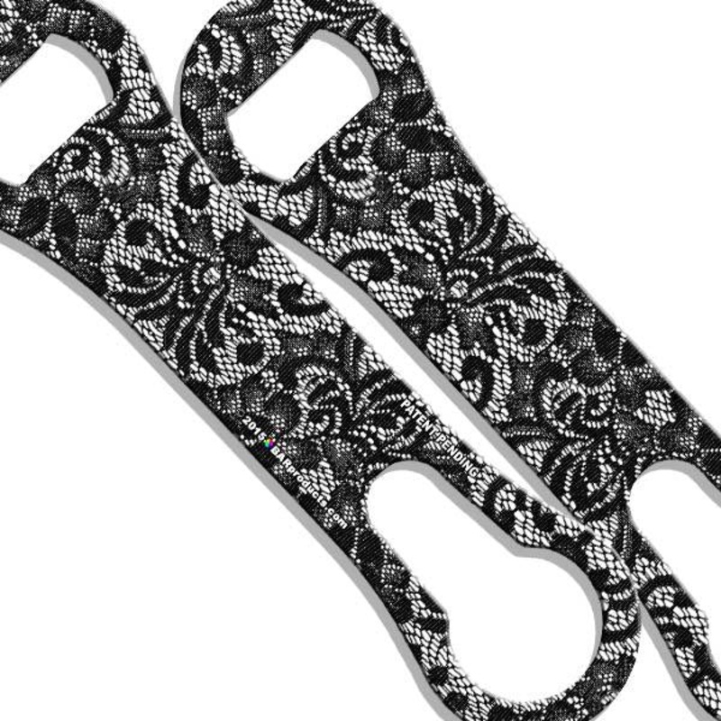 Black and White Lace V-Rod Bottle Opener