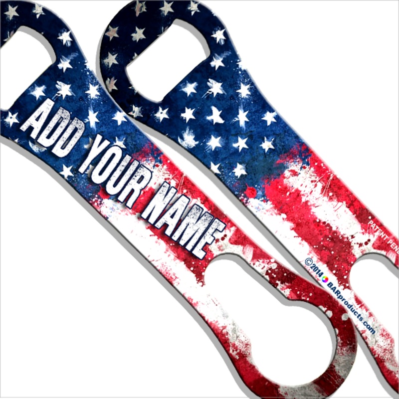 Grunge US Flag V-Rod Bottle Opener – ADD YOUR NAME