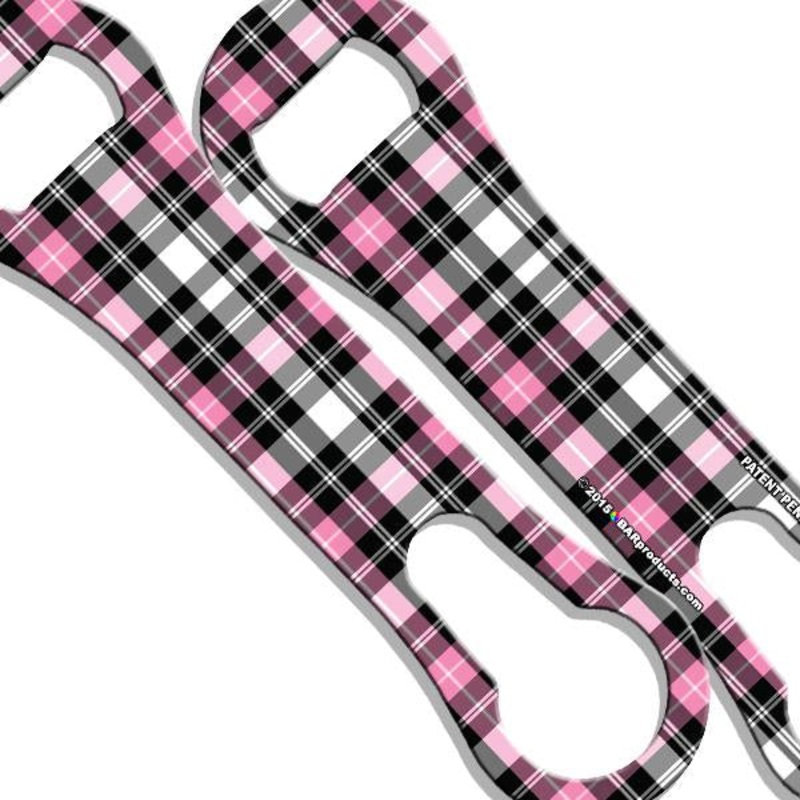 Pink / Black / White Plaid V-Rod Bottle Opener