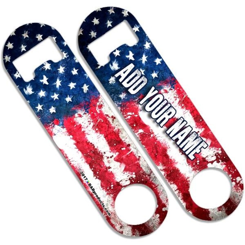Add Your Name – Skinny Mini Bottle Opener – Grunge US Flag