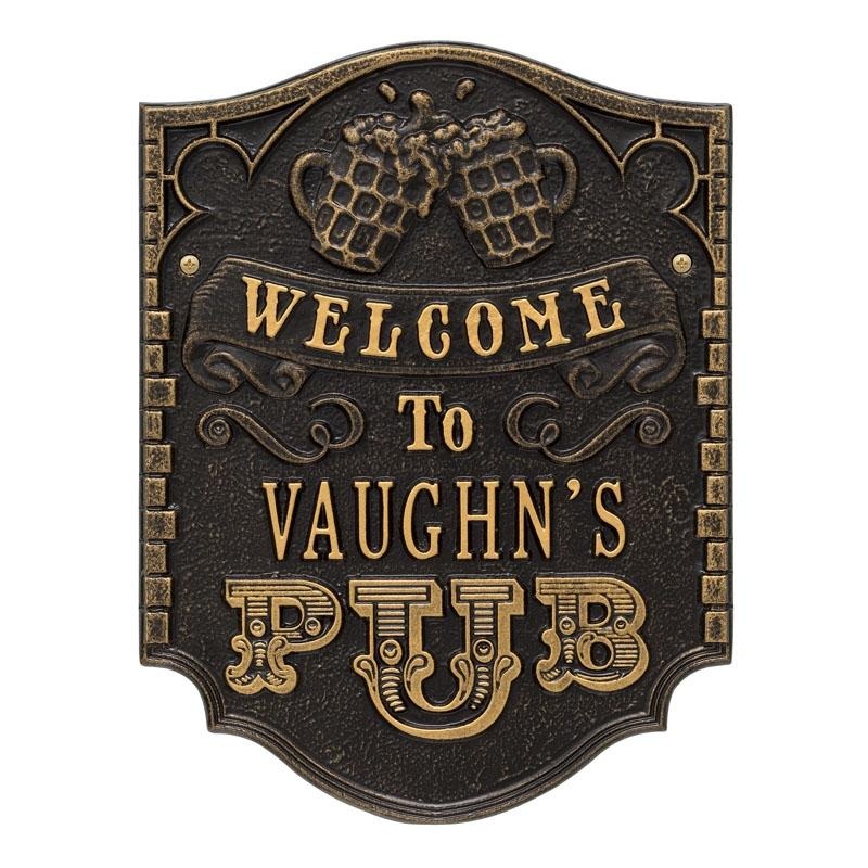 Cast Aluminum Plaque – Pub Welcome Design – CUSTOMIZABLE