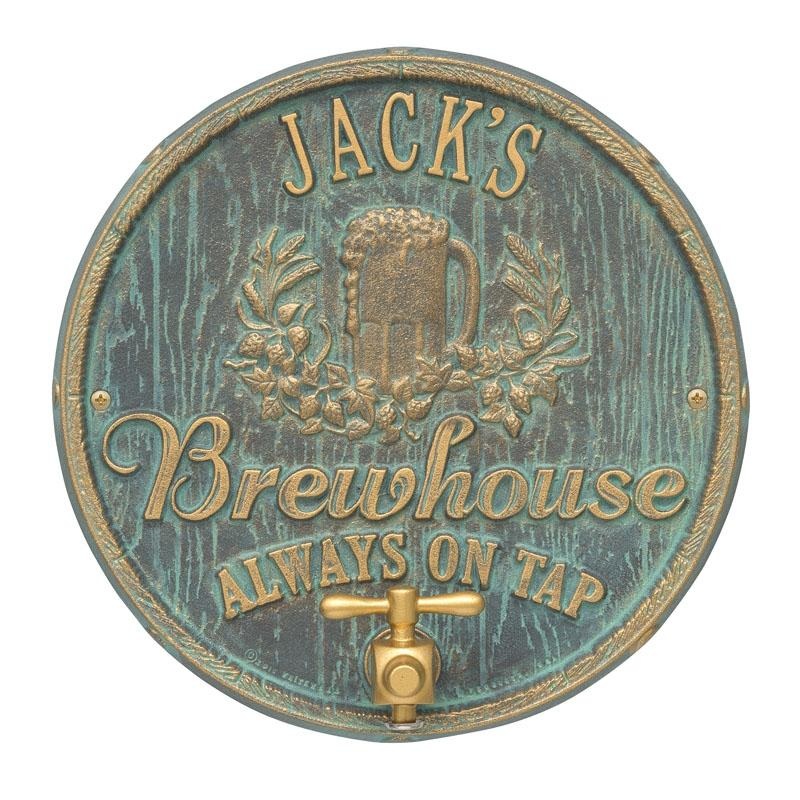 CUSTOMIZABLE Oak Barrel Beer Pub Design – Cast Aluminum Plaque (and Bottle Opener)