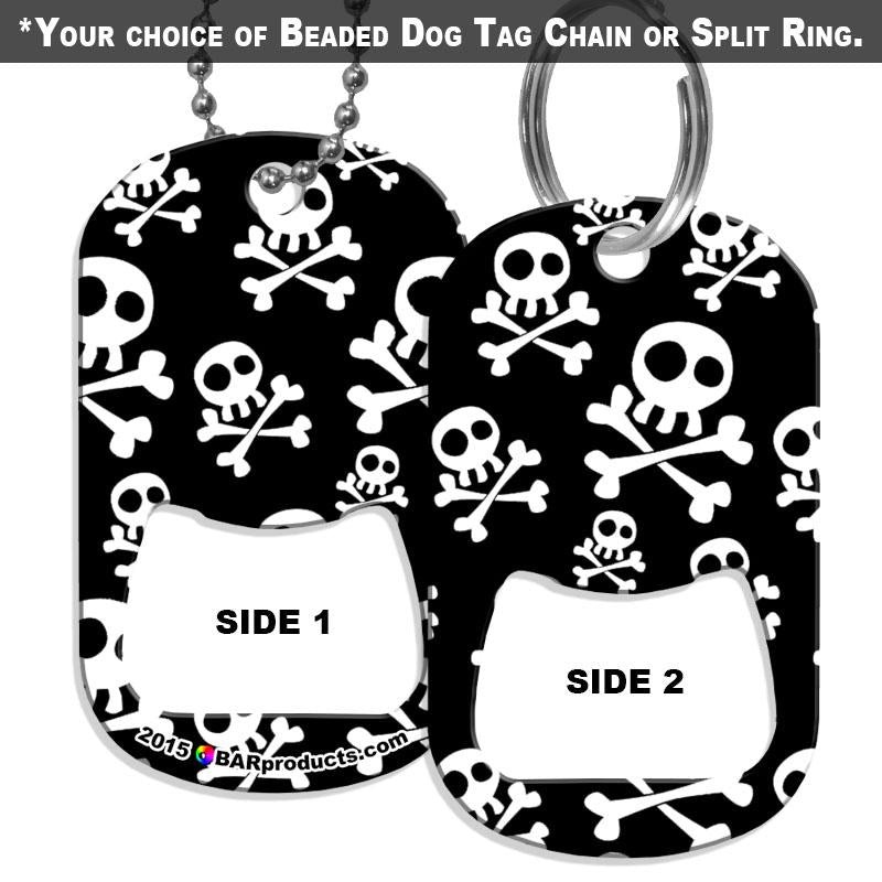 Dog Tag Bottle Opener – Cute Skulls – Black and White