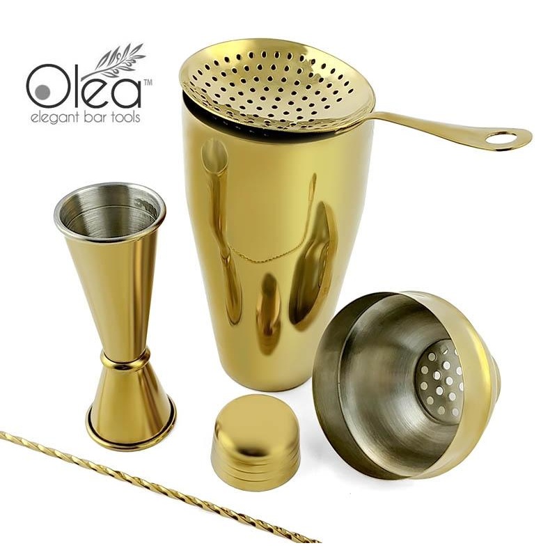 Olea 4 Piece Bar Set – Gold Plated with Bar Spoon Tip Option