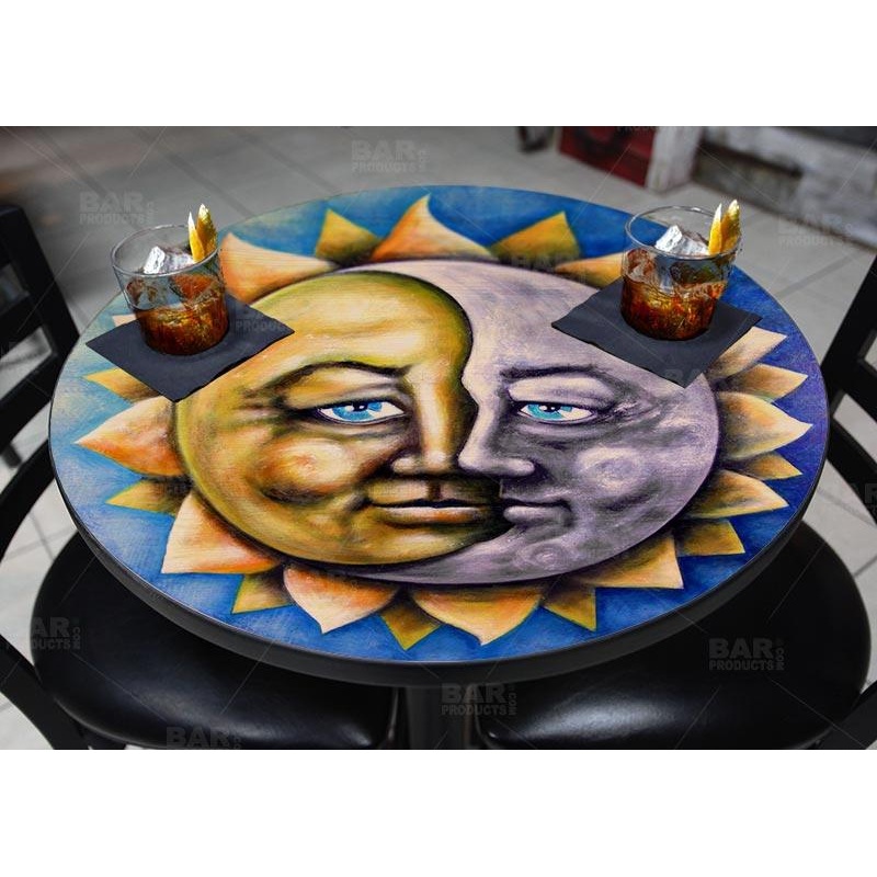 Round Wooden Table Top – Two Sizes Available – Moon and Sun