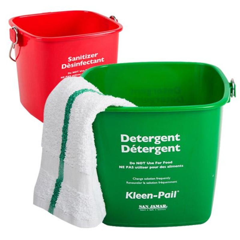 San Jamar Kleen-Pails Buckets|Green 6 Qt.|Red 3 Qt.