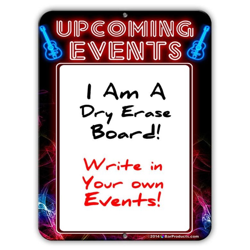 Upcoming Events – Dry Erase Metal Bar Signs – Neon Themed