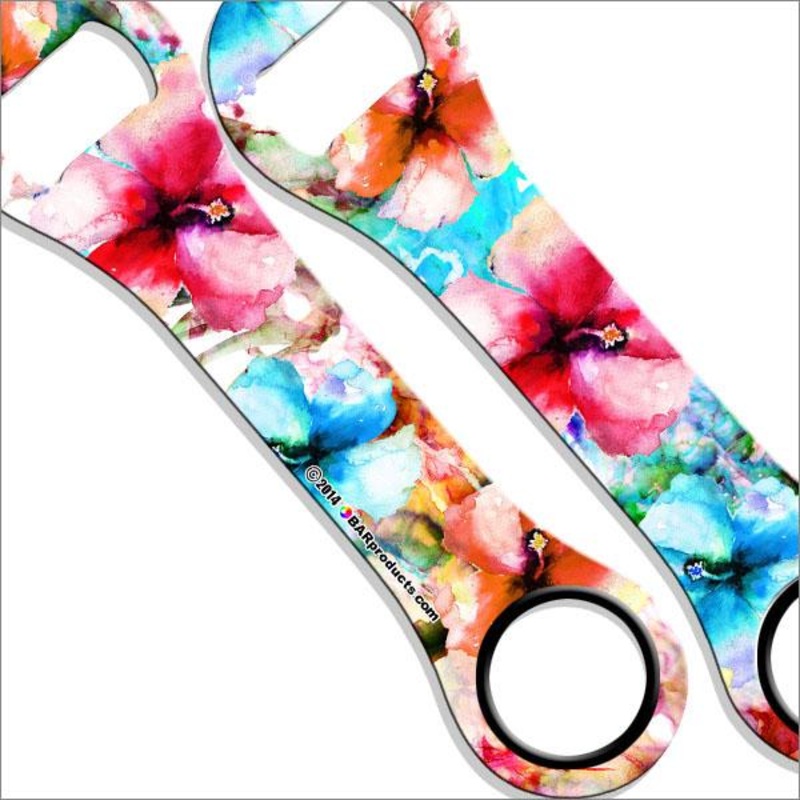 Watercolor Hibiscus Kolorcoat Dog Bone Bottle Opener