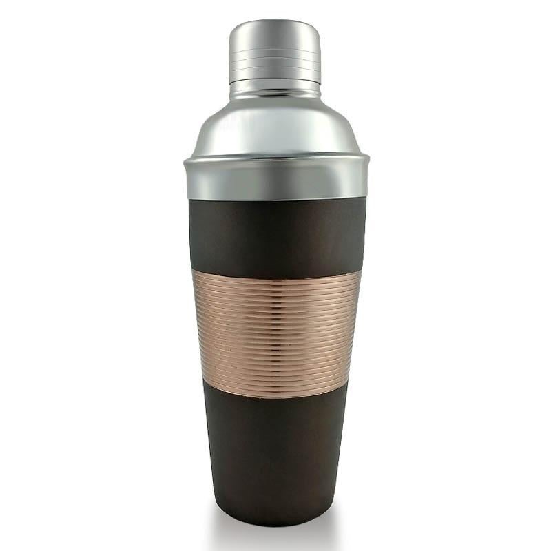 Cocktail Shaker – 3 piece Ribbed Espresso / Copper / Stainless Steel – 28 ounce