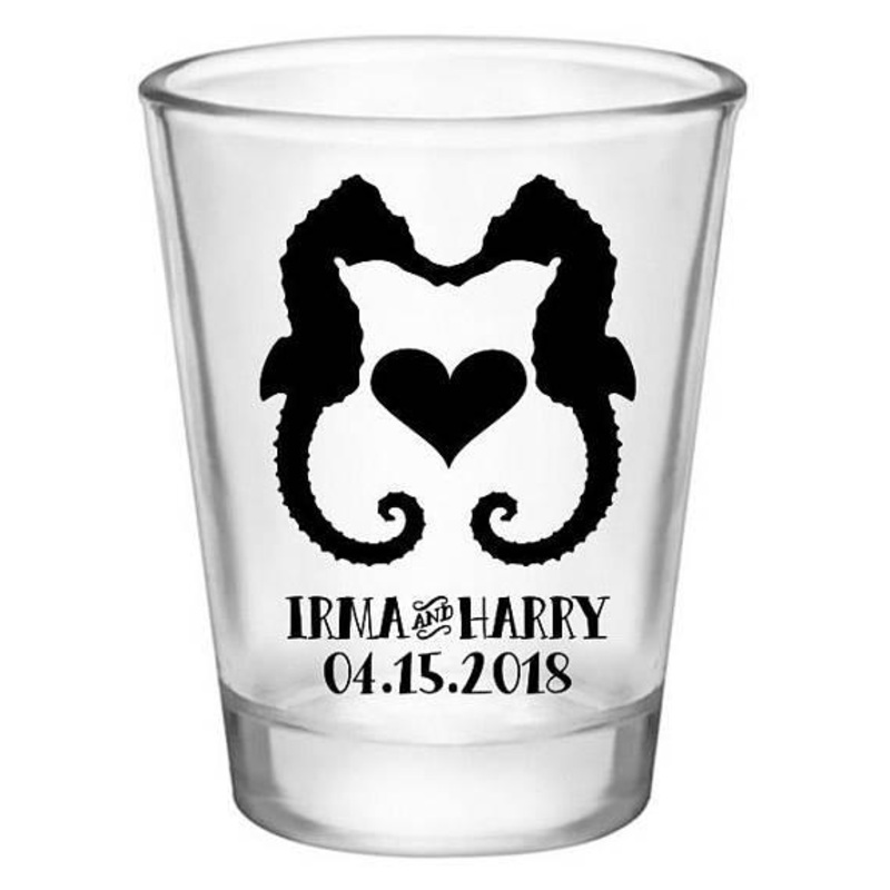 CUSTOMIZABLE Clear Wedding Shot Glass – Seahorse Love – 1.75oz