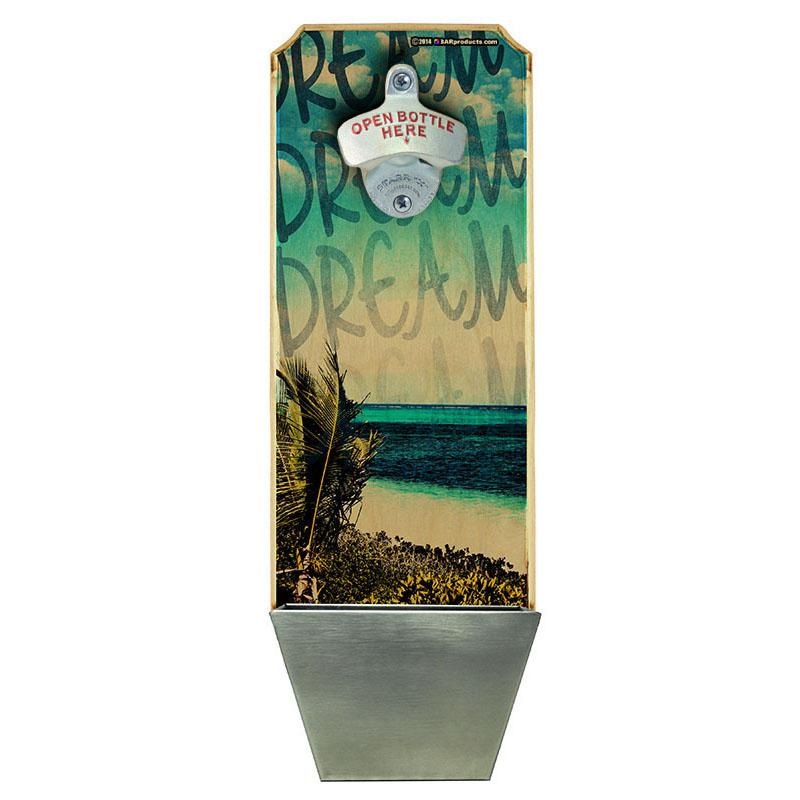 Island Dreams  Wall Mounted Wood Plaque Bottle Opener and Cap Catcher