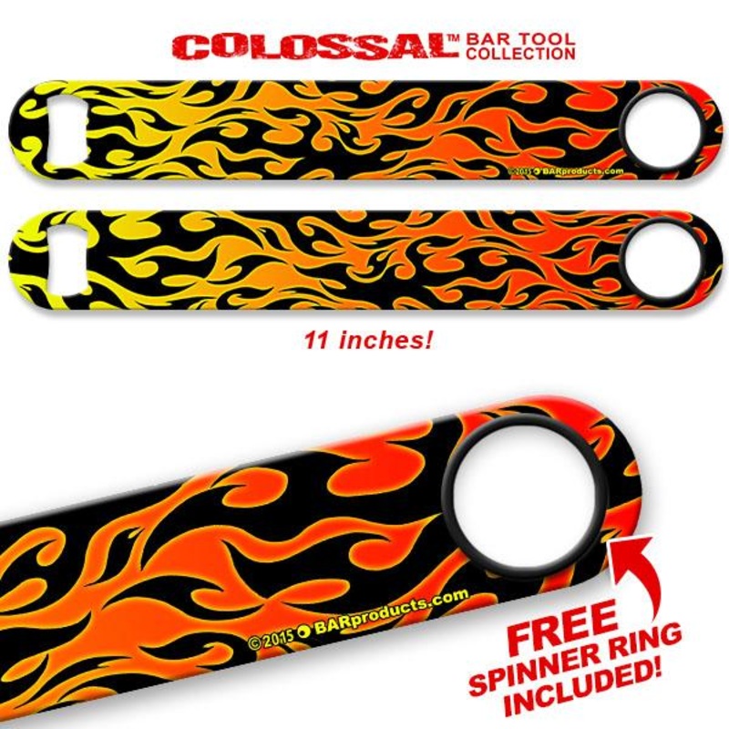 Orange / Black Flames Kolorcoat 11 Long COLOSSAL Speed Bottle Opener