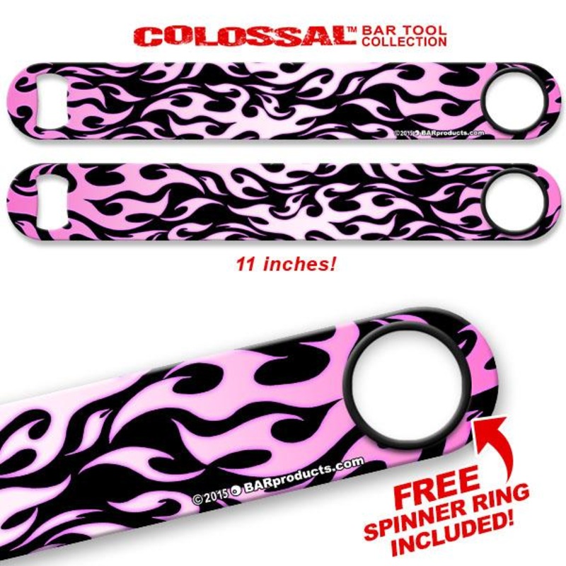 Pink / Black Flames Kolorcoat 11 Long COLOSSAL Speed Bottle Opener