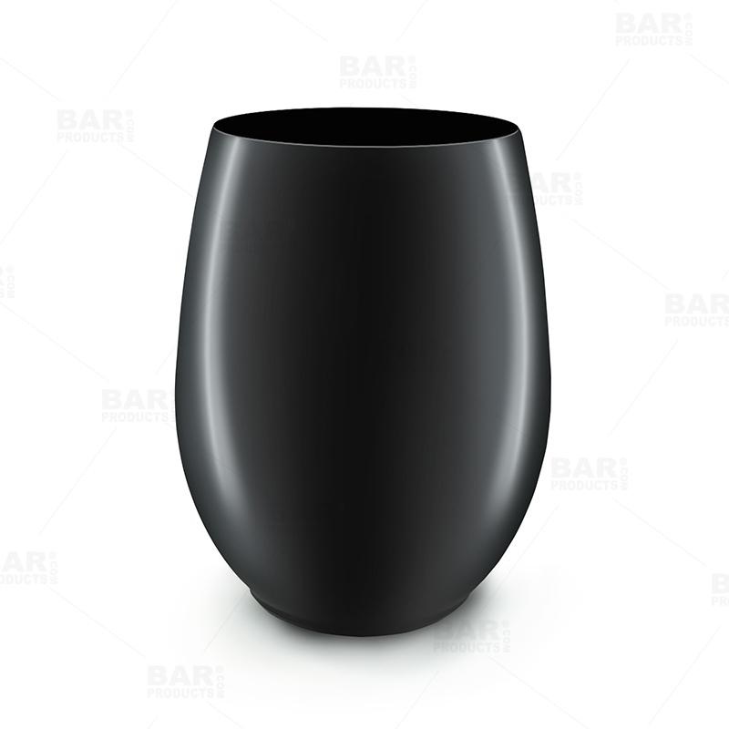 Stemless Wine Glass – Plastic – Black – 12 Oz – Pack of 6
