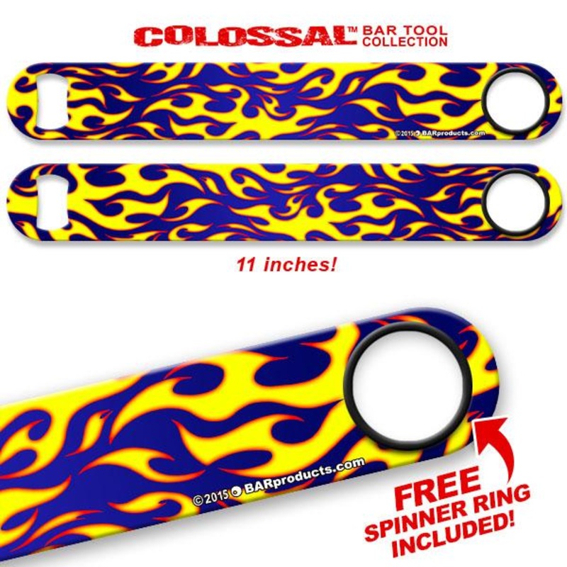 Yellow / Blue Flames Kolorcoat 11 Long COLOSSAL Speed Bottle Opener
