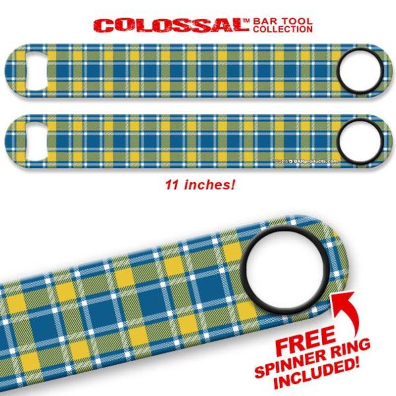 Blue / Yellow Plaid Kolorcoat 11 Long COLOSSAL Speed Bottle Opener