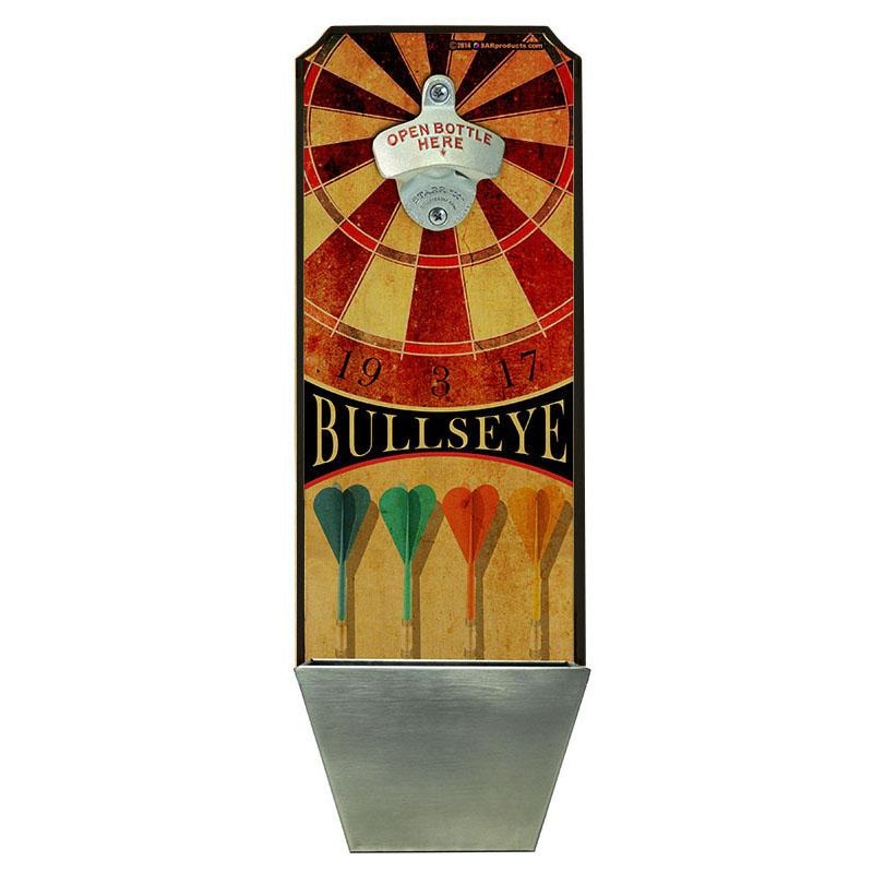 Darts  Wall Mounted Wood Plaque Bottle Opener and Cap Catcher