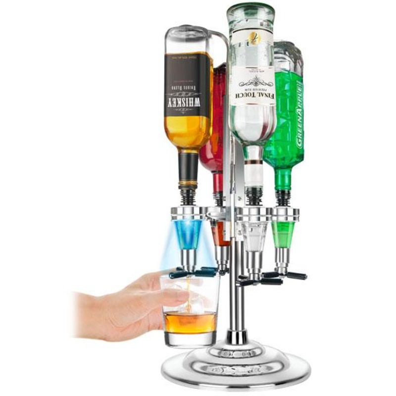 LED Illuminated Bar Caddy- 4 Bottle Liquor Dispenser