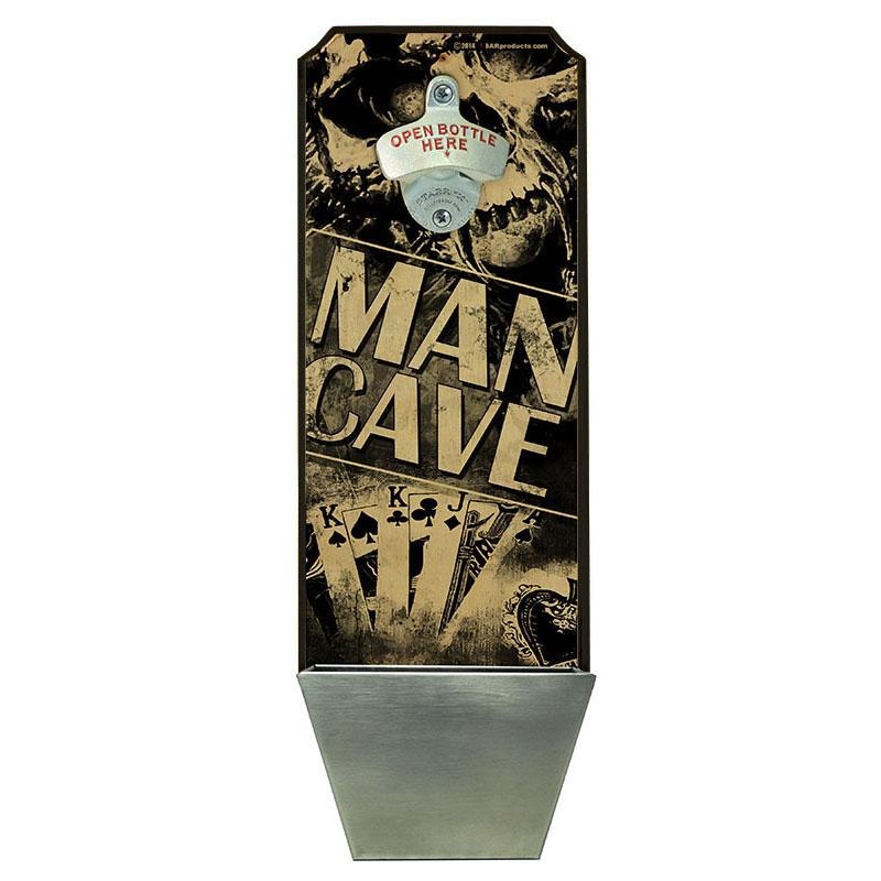 Man Cave  Wall Mounted Wood Plaque Bottle Opener and Cap Catcher