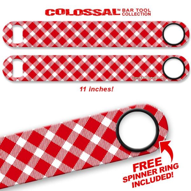 Red / White Plaid Kolorcoat 11 Long COLOSSAL Speed Bottle Opener