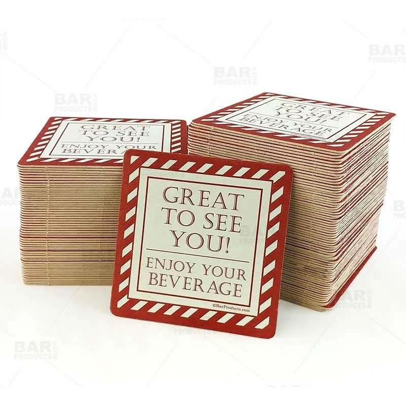 Square Drink Coasters Enjoy Your Beverage 3.5 inch by 3.5 – Pack of 125