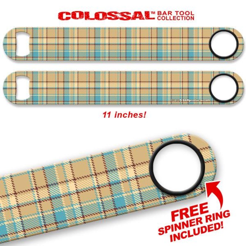 Tan / Blue Plaid Kolorcoat 11 Long COLOSSAL Speed Bottle Opener