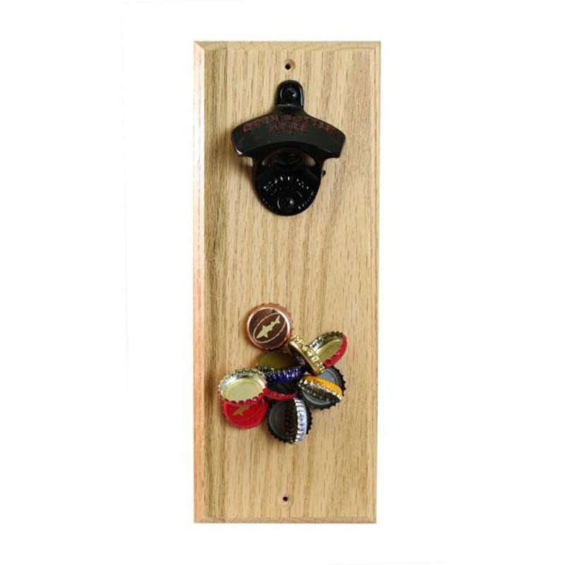 Wood Wall Plaque Bottle Opener with Magnetic Cap Catcher