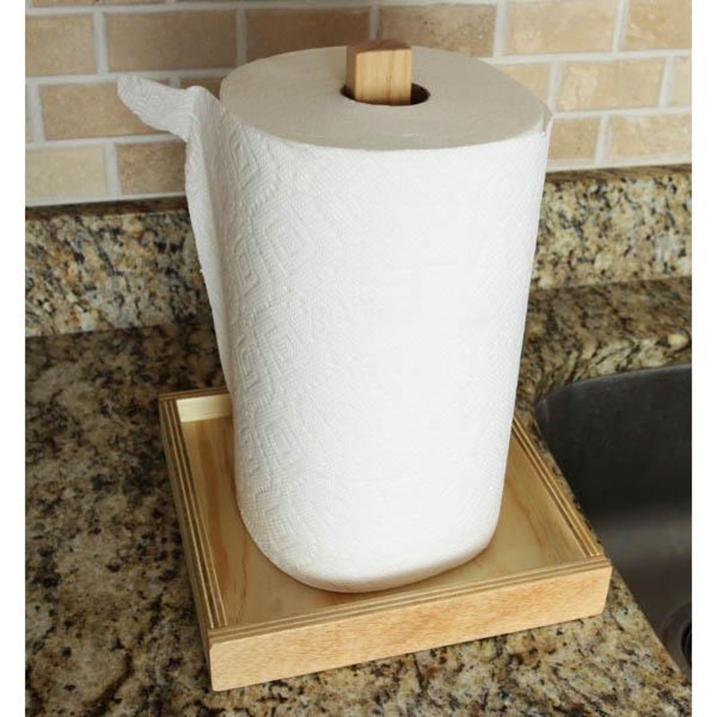 Wooden Paper Towel Holder|Natural Wood|Black Finish