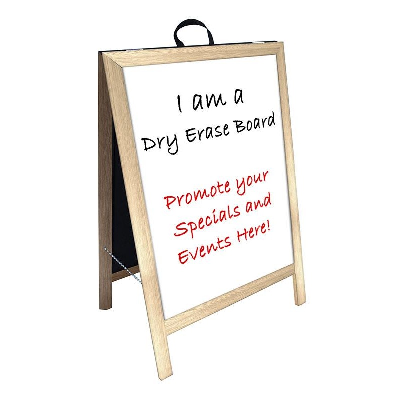 A-Frame Sidewalk Dry Erase Whiteboard  Double Sided – Natural Wood Frame
