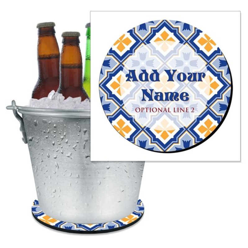ADD YOUR NAME – Beer Bucket Coaster – Spanish Tile Pattern