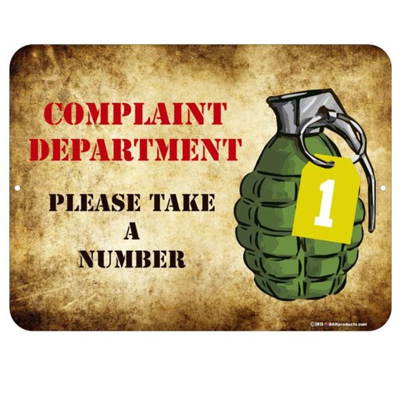 Complaint Department Kolorcoat Metal Bar Sign