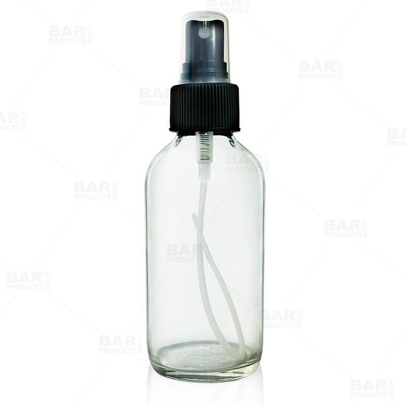 Craft Bartending Bottle w/ Black Atomizer – Boston Round – Clear 4 ounce