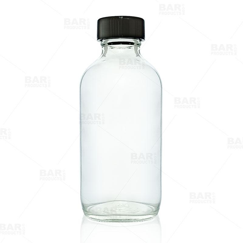 Craft Bartending Bottle w/ Black Lid – Boston Round – Clear 4 ounce