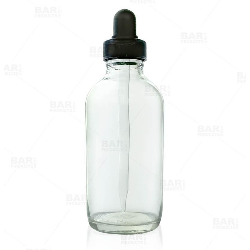 Craft Bartending Bottle w/ Dropper – Boston Round – Clear 4 ounce