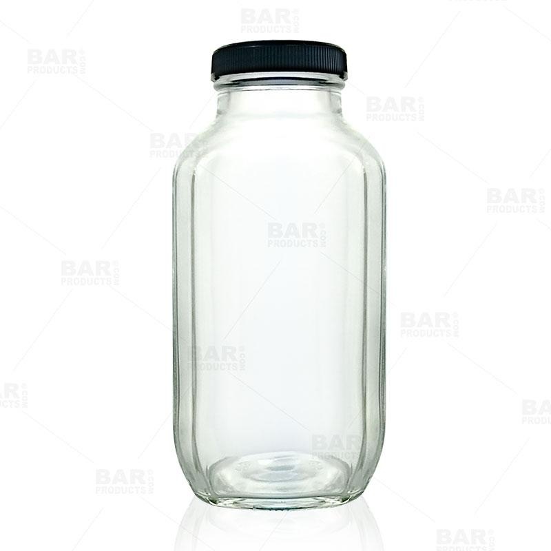 Craft Bartending Jar with Black Lid – French Square Style – 16 oz / 473ml