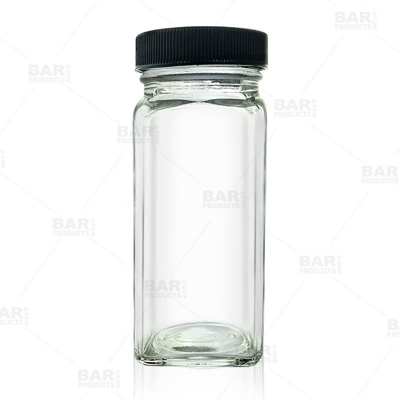 Craft Bartending Jar with Black Lid – French Square Style – 4 oz / 118ml