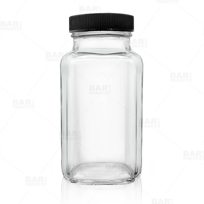 Craft Bartending Jar with Black Lid – French Square Style – 6 oz / 190ml
