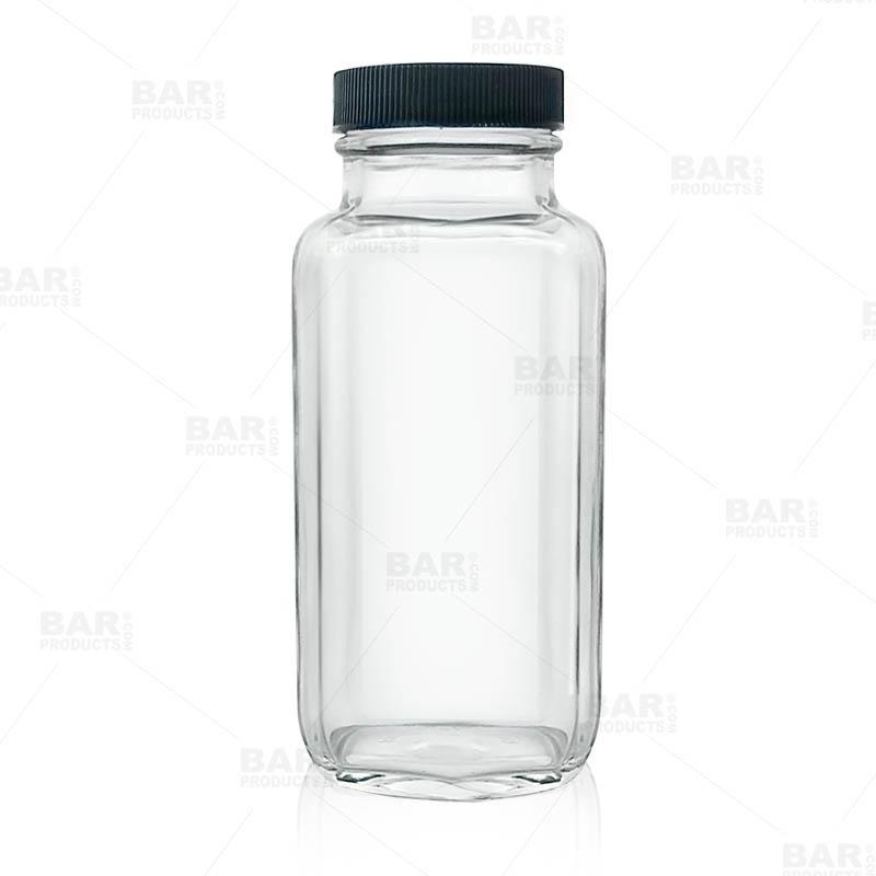 Craft Bartending Jar with Black Lid – French Square Style – 8 oz / 237 ml