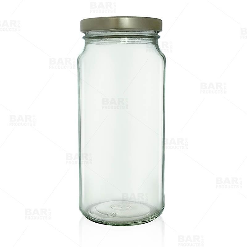 Craft Bartending Jar with Gold Lid – Tall Clear – 16 ounce
