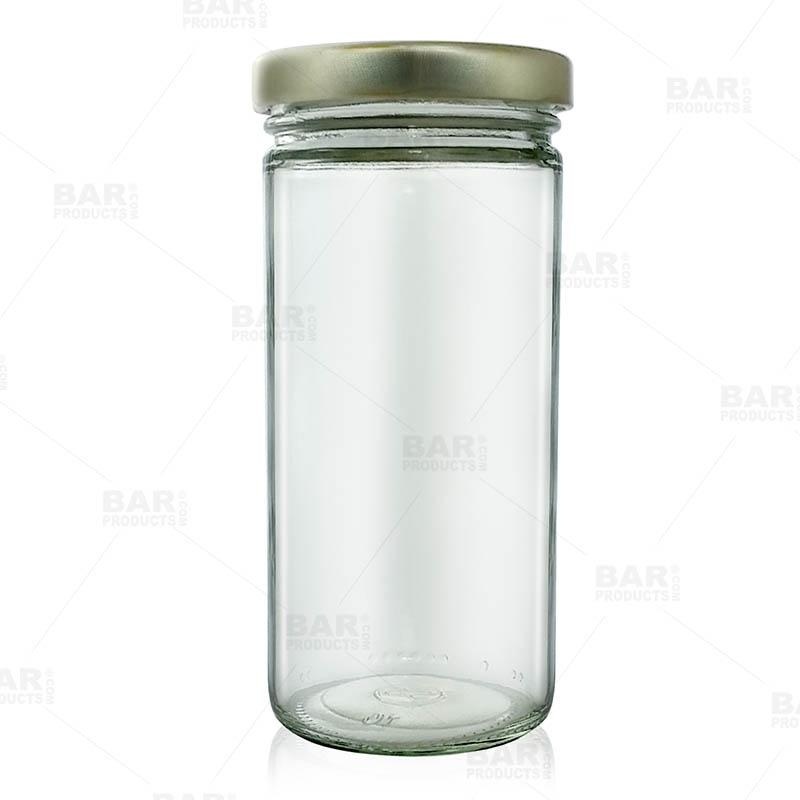 Craft Bartending Jar with Gold Lid – Tall Clear – 8 ounce