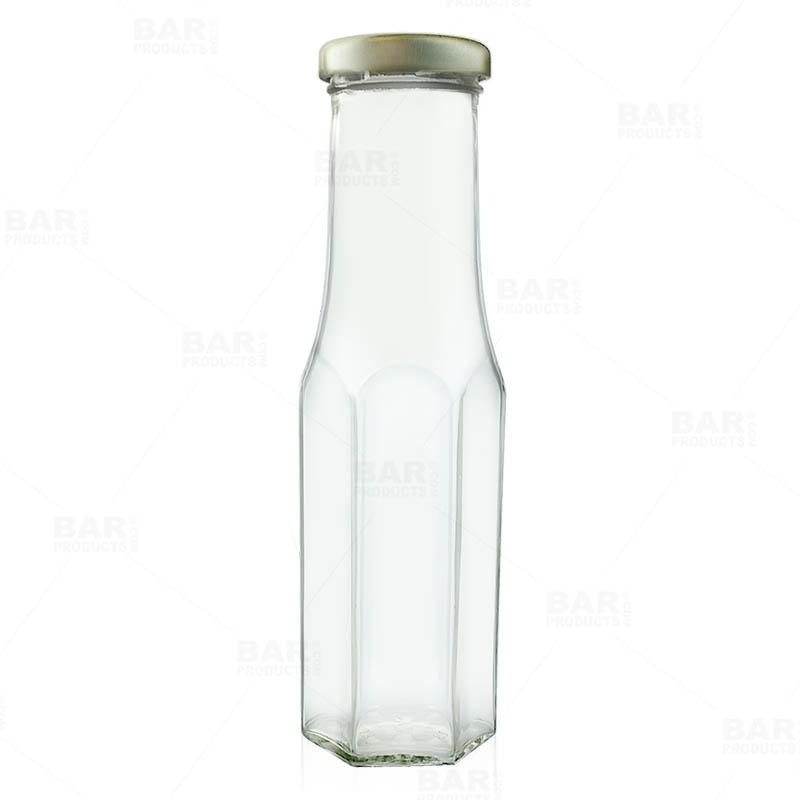 Craft Bartending Jar with Gold Lid – Tall Clear Hexagon – 8.5 ounce