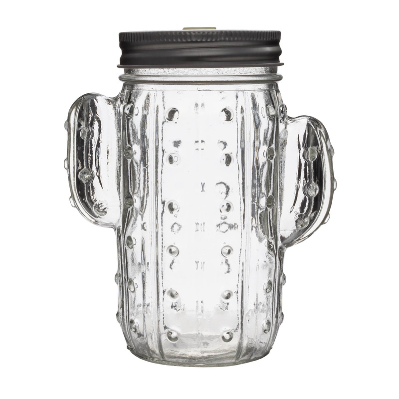 Mason Jar Glass – Cactus – W/ Lid