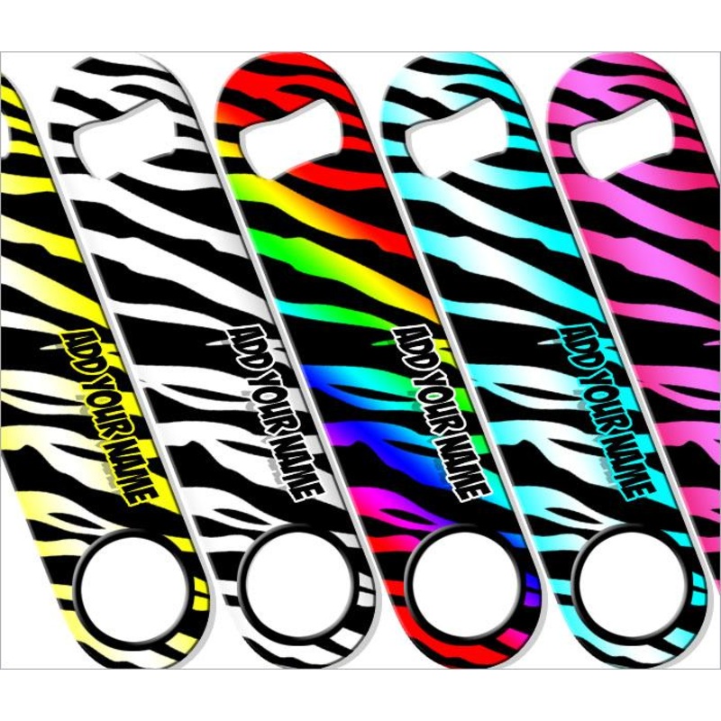 Zebra Patterns SPEED Bottle Opener   Several Color Options – ADD YOUR NAME