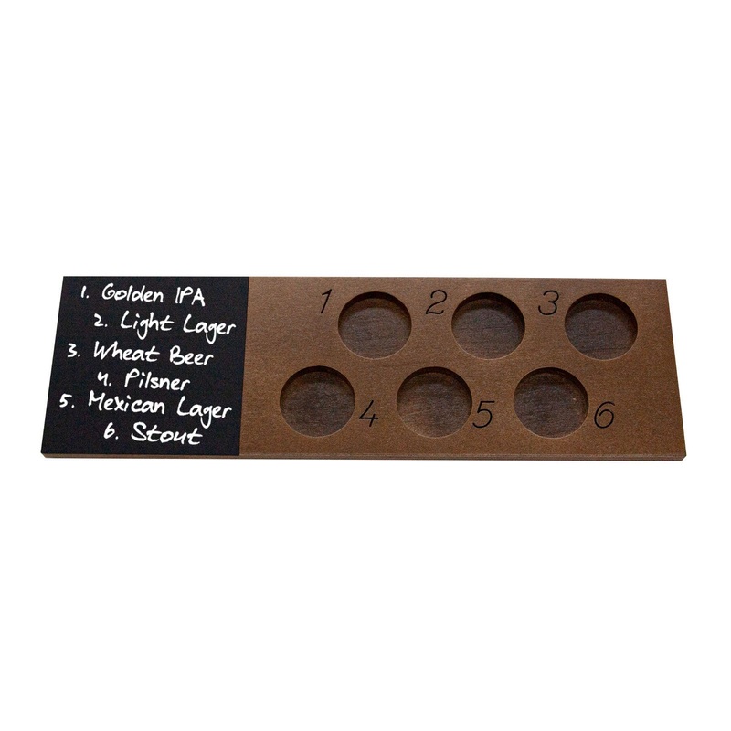 6 Numbered Beer Flight with Walnut Finish and Chalk Strip – Includes 5.5oz Highball Glasses