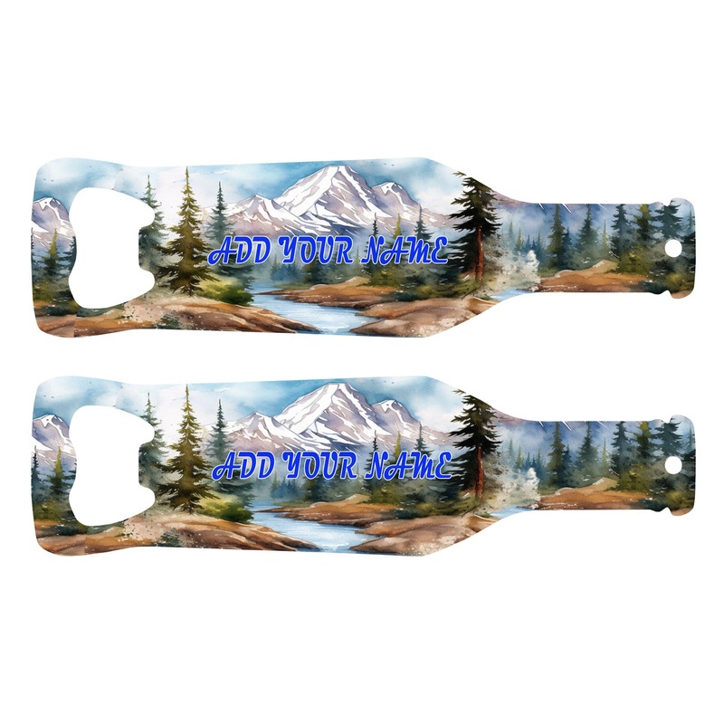 Customizable Bottle Shaped Bottle Opener – Add Your Name – Mountains