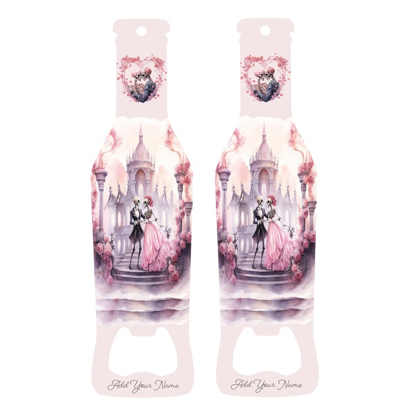 Customizable Bottle Shaped Bottle Opener – Add Your Name – Skeleton Love