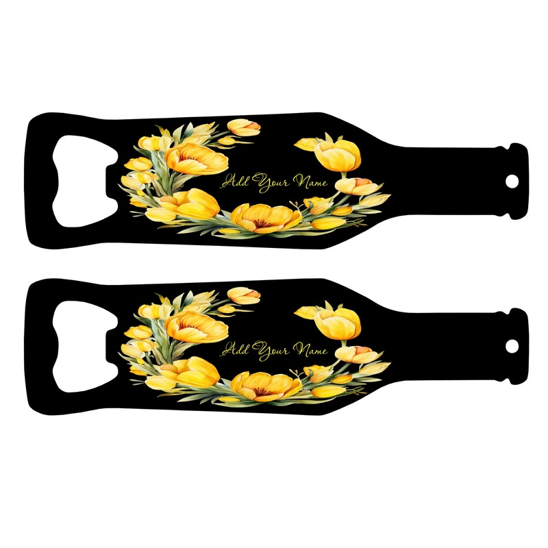 Customizable Bottle Shaped Bottle Opener – Add Your Name – Tulips