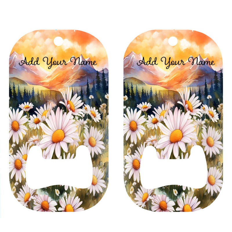 Customizable Dog Tag Bottle Opener – Add Your Name – Daisies
